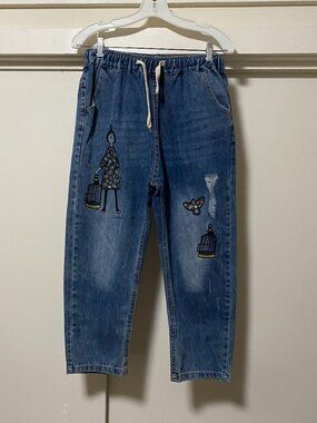 Cone, vintage, hand painted & decorated jean capris, size XL